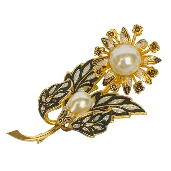 Vintage Damascene Flower Brooch - Picture 1 of 9